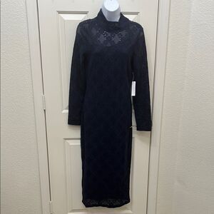 VENUS Blue Long Sleeve Sheath Maxi Dress And Slip Sz Small 2 Pieces Floral Lace